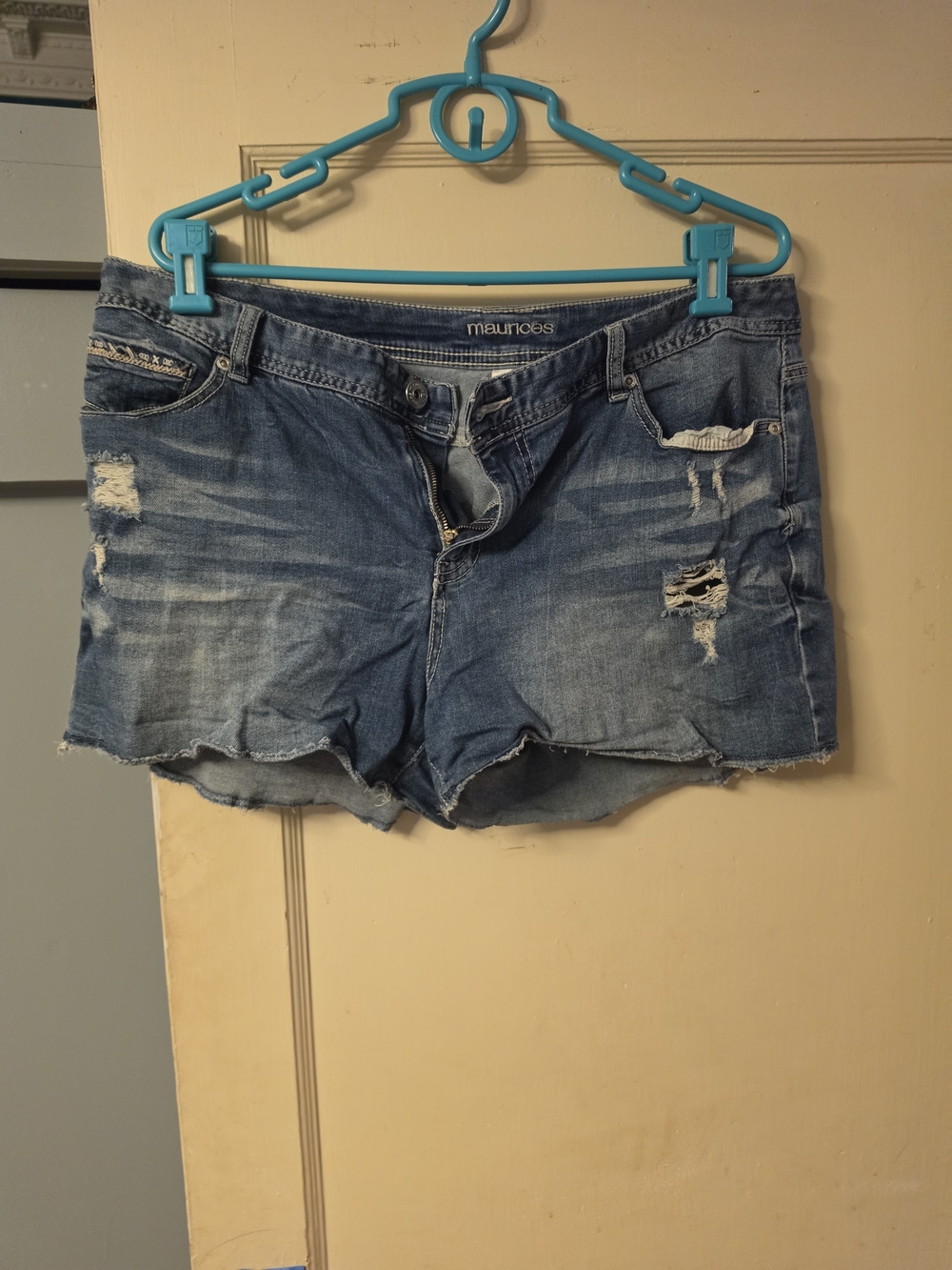 Maurices Distressed Light Blue Denim Shorts